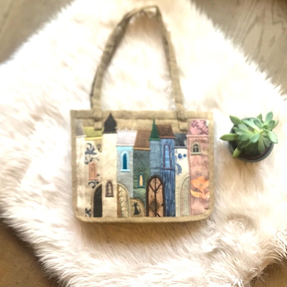 Unbranded Handbags - Castle Quilted Burlap Tote Bag EUC